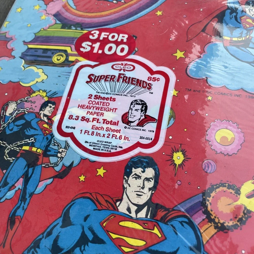 NEW Vintage 1979 Superman Comic Gift Wrap - Cleo Super Friends Lot Of 2